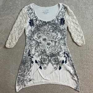 RXB Lace Sleeve Top Floral Embellished Tunic Tee Shirt‎ Small